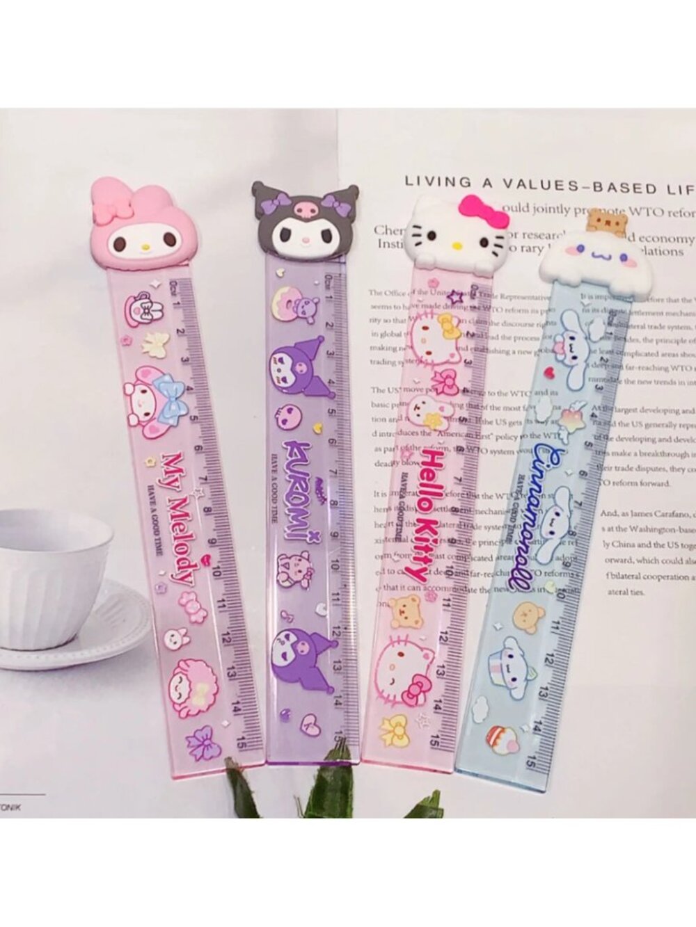 Adorable Hello Kitty Ruler Set – 4PCS Cute Stationery Melody Kuromi Cinnamoroll